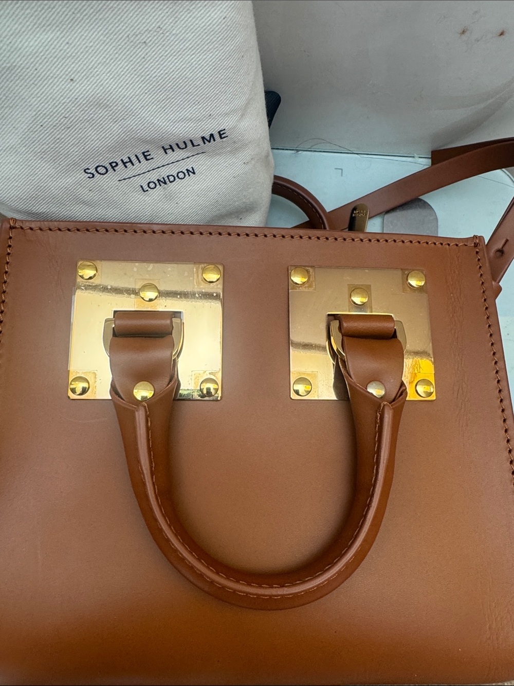 Sophie Hulme BRAND NEW Tan Leather Mini Satchel with STICKERS ATTACHED